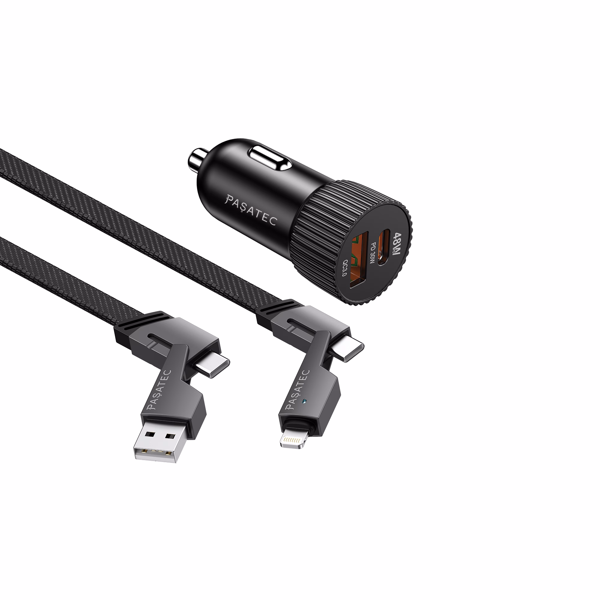 GLEE Series PD 48W Car Charger + 4in1 Cable - Black